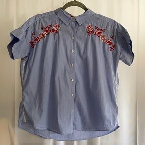 *SOLD* Embroidered Button Down Short Sleeve Blouse
